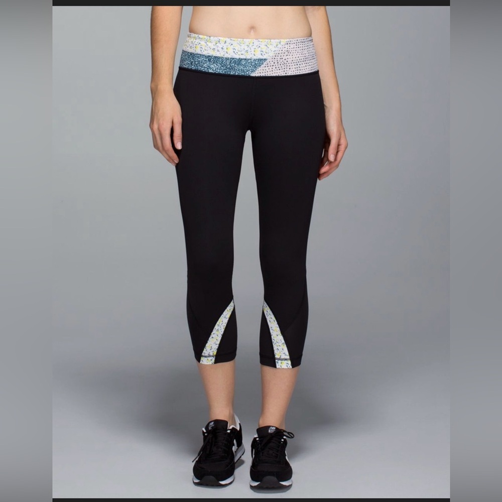 Lululemon Athletica Black Leggings with Floral Trim